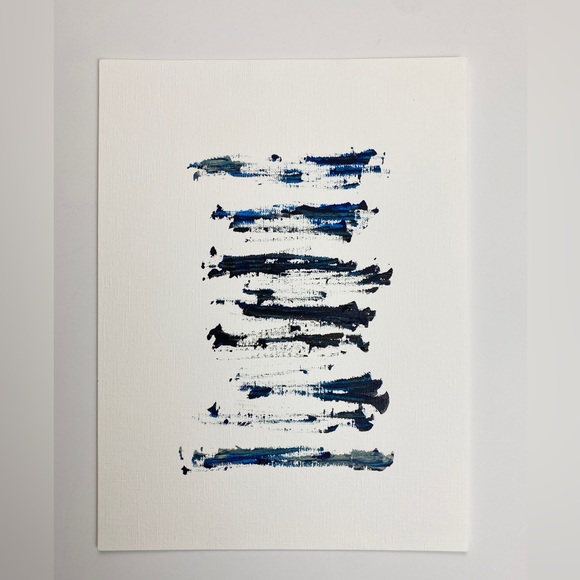 Abstract Acrylic Original Painting On Canvas Paper 9X12 Wall Art Blue Black - Picture 2 of 7